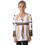 African Women Pattern Seamless Style Kids  V Neck Casual Top