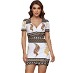 African Women Pattern Seamless Style Low Cut Cap Sleeve Mini Dress