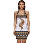 African Women Pattern Seamless Style Sleeveless Wide Square Neckline Ruched Bodycon Dress