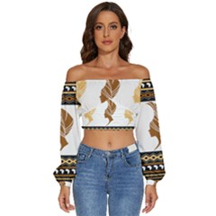 Long Sleeve Crinkled Weave Crop Top 