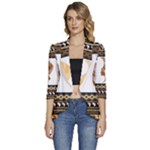 African Women Pattern Seamless Style Women s 3/4 Sleeve Ruffle Edge Open Front Jacket