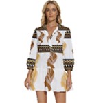 African Women Pattern Seamless Style V-Neck Placket Mini Dress