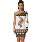 African Women Pattern Seamless Style Long Sleeve One Shoulder Mini Dress