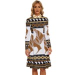 African Women Pattern Seamless Style Long Sleeve Shirt Collar A-Line Dress