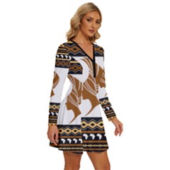 Long Sleeve Deep V Mini Dress  