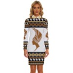 African Women Pattern Seamless Style Long Sleeve Shirt Collar Bodycon Dress