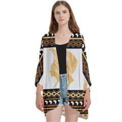 Open Front 3/4 Sleeve Batwing Chiffon Cardigan Kimono 