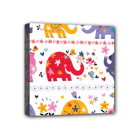 African Elephant Cute Cartoon Seamless Shading Cartoon Character Mini Canvas 4  x 4  (Stretched) from ArtsNow.com