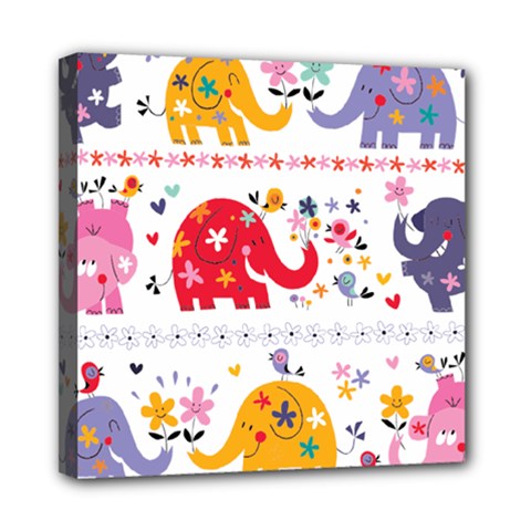 African Elephant Cute Cartoon Seamless Shading Cartoon Character Mini Canvas 8  x 8  (Stretched) from ArtsNow.com