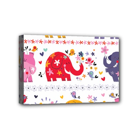 African Elephant Cute Cartoon Seamless Shading Cartoon Character Mini Canvas 6  x 4  (Stretched) from ArtsNow.com