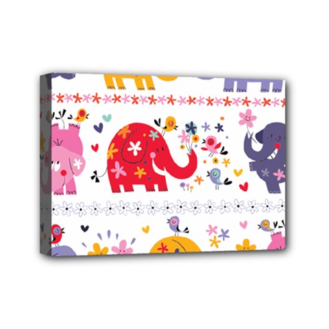 African Elephant Cute Cartoon Seamless Shading Cartoon Character Mini Canvas 7  x 5  (Stretched) from ArtsNow.com