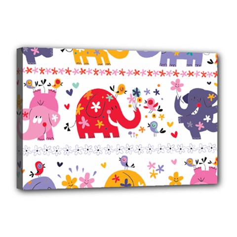 African Elephant Cute Cartoon Seamless Shading Cartoon Character Canvas 18  x 12  (Stretched) from ArtsNow.com