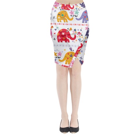 African Elephant Cute Cartoon Seamless Shading Cartoon Character Midi Wrap Pencil Skirt from ArtsNow.com