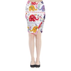 African Elephant Cute Cartoon Seamless Shading Cartoon Character Midi Wrap Pencil Skirt from ArtsNow.com