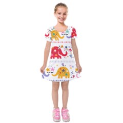 African Elephant Cute Cartoon Seamless Shading Cartoon Character Kids  Short Sleeve Velvet Dress from ArtsNow.com