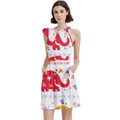 Cocktail Party Halter Sleeveless Dress With Pockets 