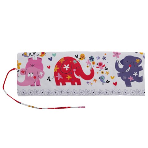 African Elephant Cute Cartoon Seamless Shading Cartoon Character Roll Up Canvas Pencil Holder (M) from ArtsNow.com