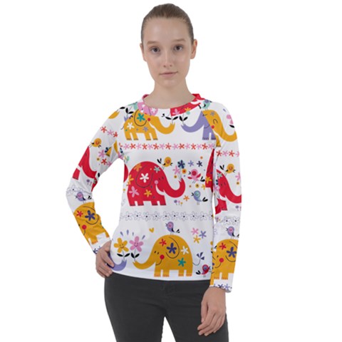 African Elephant Cute Cartoon Seamless Shading Cartoon Character Women s Long Sleeve Raglan T