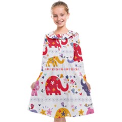 African Elephant Cute Cartoon Seamless Shading Cartoon Character Kids  Midi Sailor Dress from ArtsNow.com