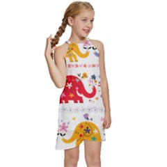 Kids  Halter Collar Waist Tie Chiffon Dress 