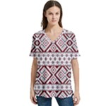 Ukrainian Folk Seamless Pattern Ornament V-Neck Split Shoulder Casual T-Shirt