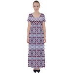 Ukrainian Folk Seamless Pattern Ornament High Waist Short Sleeve Maxi Dress