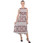 Ukrainian Folk Seamless Pattern Ornament Midi Tie-Back Chiffon Dress