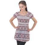 Ukrainian Folk Seamless Pattern Ornament Puff Sleeve Tunic Top