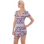 Ukrainian Folk Seamless Pattern Ornament Short Sleeve Asymmetric Mini Dress