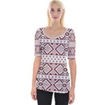 Ukrainian Folk Seamless Pattern Ornament Wide Neckline T-Shirt