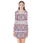 Ukrainian Folk Seamless Pattern Ornament Long Sleeve V-neck Flare Dress