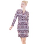 Ukrainian Folk Seamless Pattern Ornament Button Long Sleeve Dress