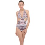 Ukrainian Folk Seamless Pattern Ornament Halter Front Plunge Swimsuit