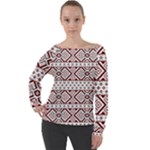 Ukrainian Folk Seamless Pattern Ornament Off Shoulder Long Sleeve Velour Top