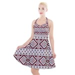 Ukrainian Folk Seamless Pattern Ornament Halter Party Swing Dress 