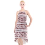 Ukrainian Folk Seamless Pattern Ornament High-Low Halter Chiffon Dress 