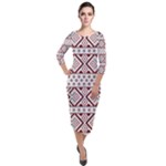 Ukrainian Folk Seamless Pattern Ornament Quarter Sleeve Midi Velour Bodycon Dress