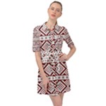 Ukrainian Folk Seamless Pattern Ornament Belted Shirt Dress