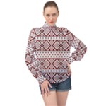 Ukrainian Folk Seamless Pattern Ornament High Neck Long Sleeve Chiffon Top