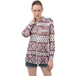 Ukrainian Folk Seamless Pattern Ornament Long Sleeve Satin Shirt