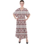 Ukrainian Folk Seamless Pattern Ornament V-Neck Boho Style Maxi Dress