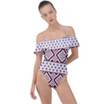 Ukrainian Folk Seamless Pattern Ornament Frill Detail One Piece Swimsuit