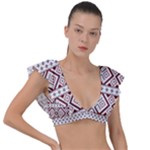 Ukrainian Folk Seamless Pattern Ornament Plunge Frill Sleeve Bikini Top