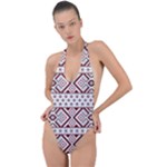 Ukrainian Folk Seamless Pattern Ornament Backless Halter One Piece Swimsuit