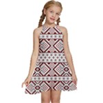 Ukrainian Folk Seamless Pattern Ornament Kids  Halter Collar Waist Tie Chiffon Dress