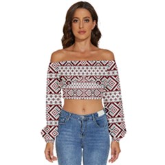 Long Sleeve Crinkled Weave Crop Top 