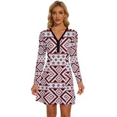 Long Sleeve Deep V Mini Dress  