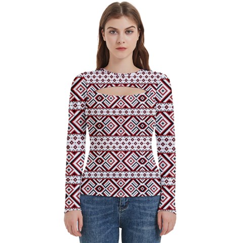 Ukrainian Folk Seamless Pattern Ornament Women s Cut Out Long Sleeve T