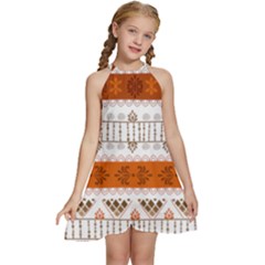 Kids  Halter Collar Waist Tie Chiffon Dress 