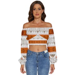 Long Sleeve Crinkled Weave Crop Top 